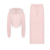 OZLANA Ozln | Ozln Heart Rose Hoodie Sweat Suit Maxi Skirt Set(Pink)