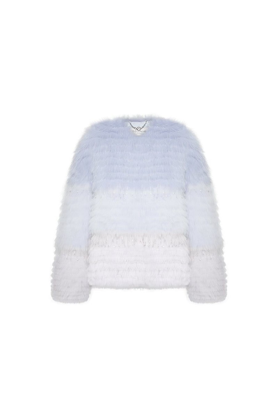 OZLANA Full Fur Jackets | Sunset Gradient Crystal Fox Fur Jacket(Blue Gradient)