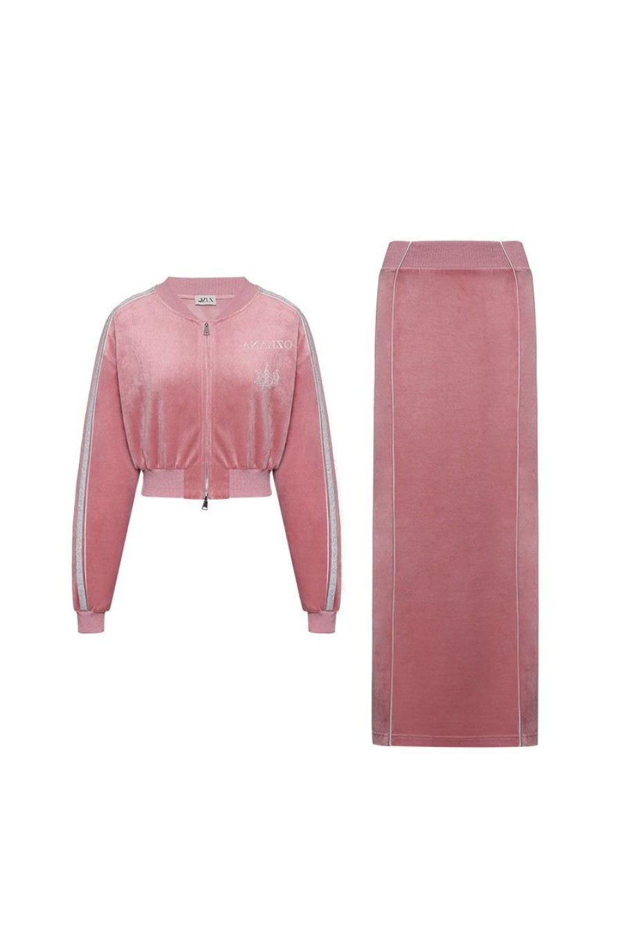 OZLANA Tops | Ozln O Club Baseball Sweat Suit Midi Skirt Set(Pink)