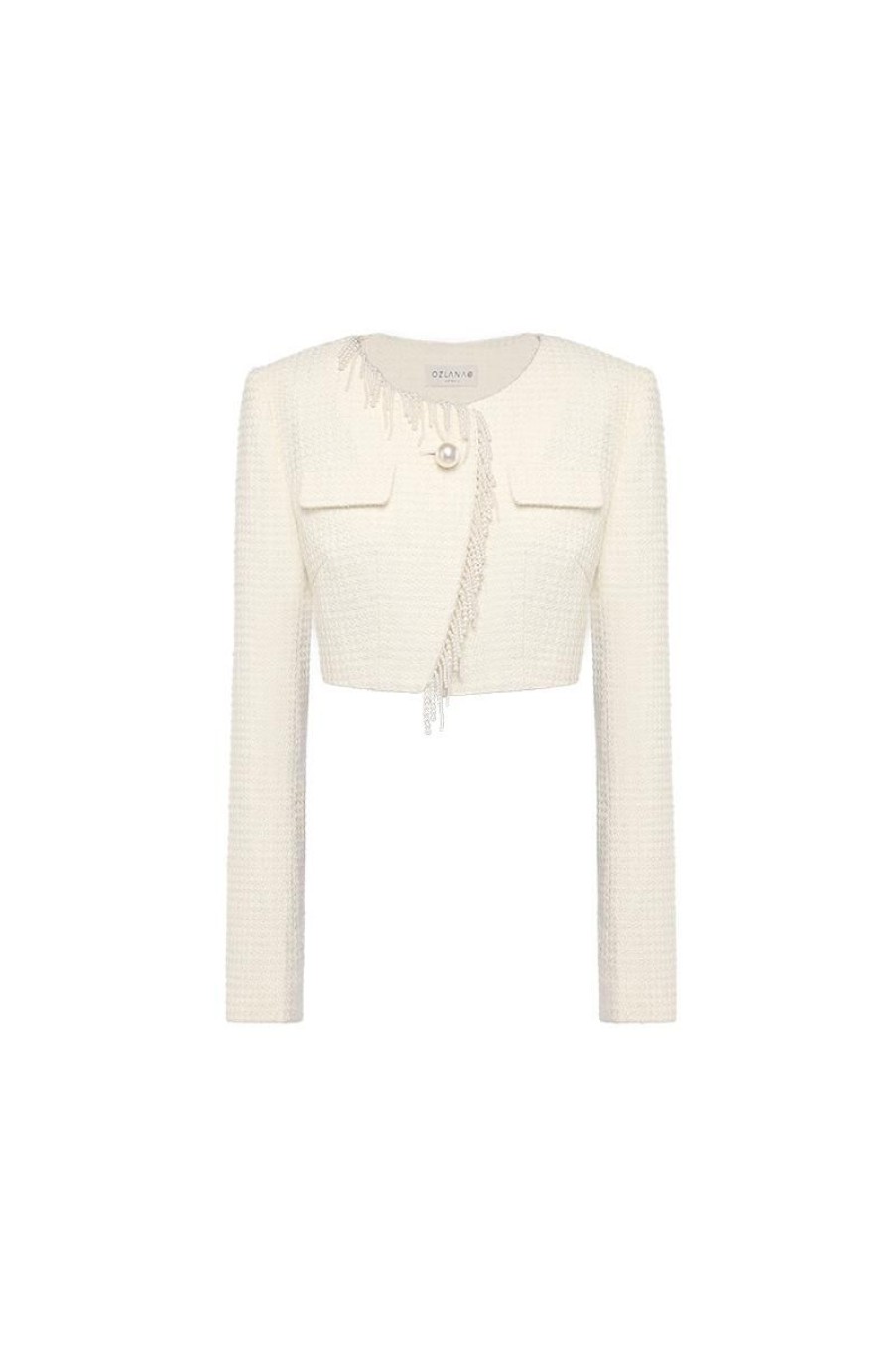 OZLANA Tops | Mermaid Tears Tassel Jacketcreamy White)