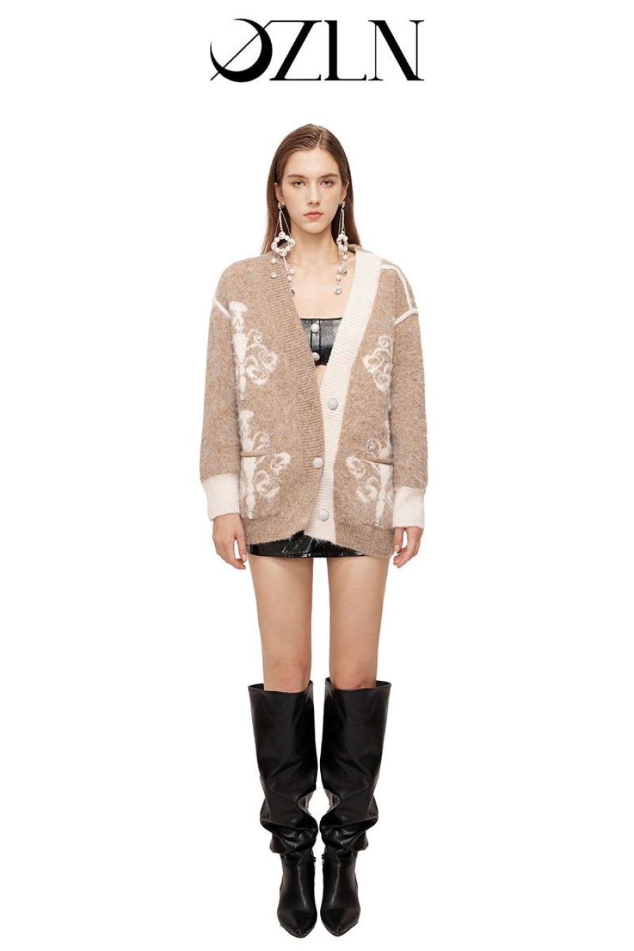 OZLANA Knits | Ozln Asymmetric Chandelier Knit Cardigan(Camel)