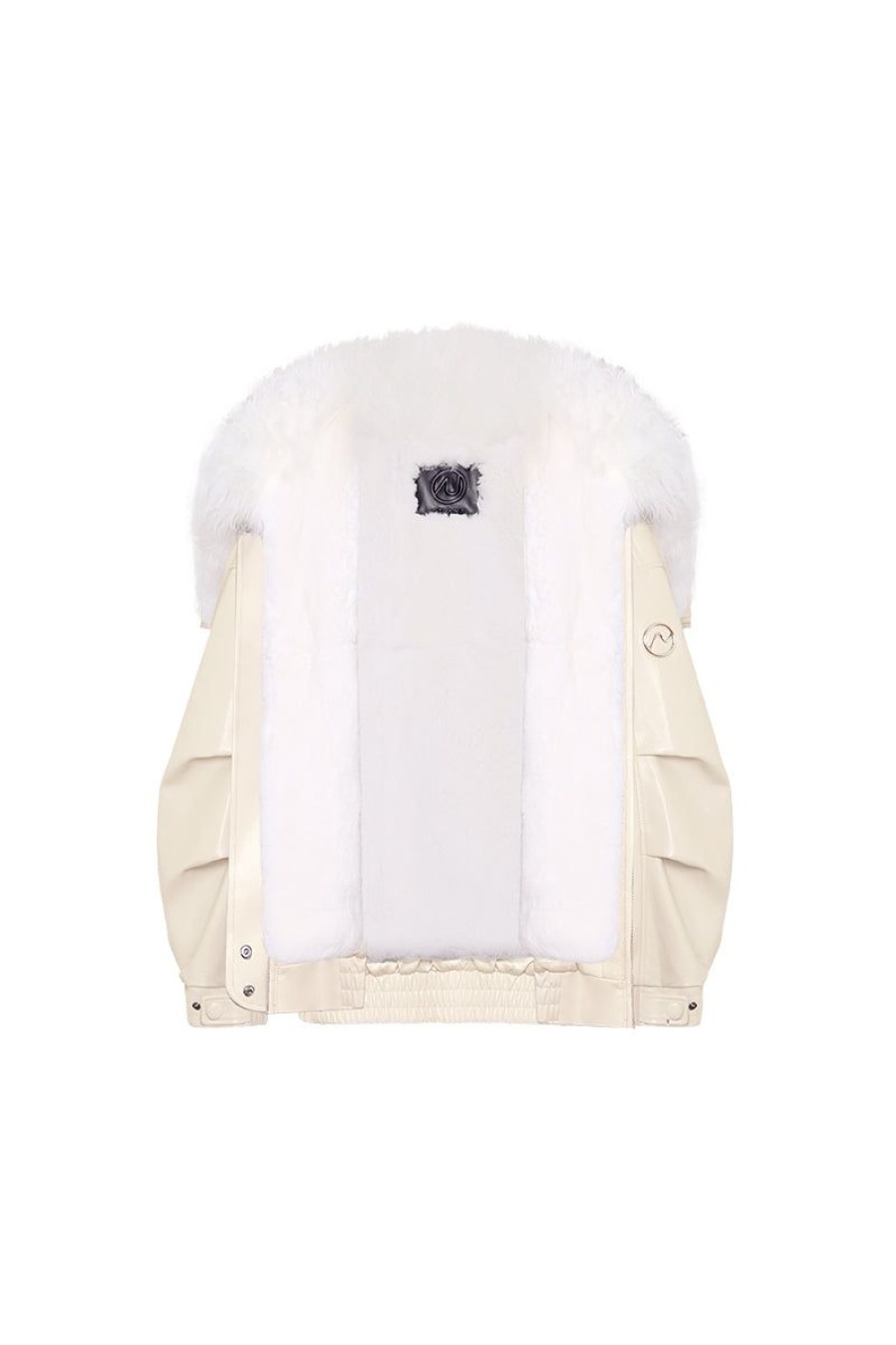 OZLANA Classic & Designer Parkas | Offwhite Faux Leather Parka