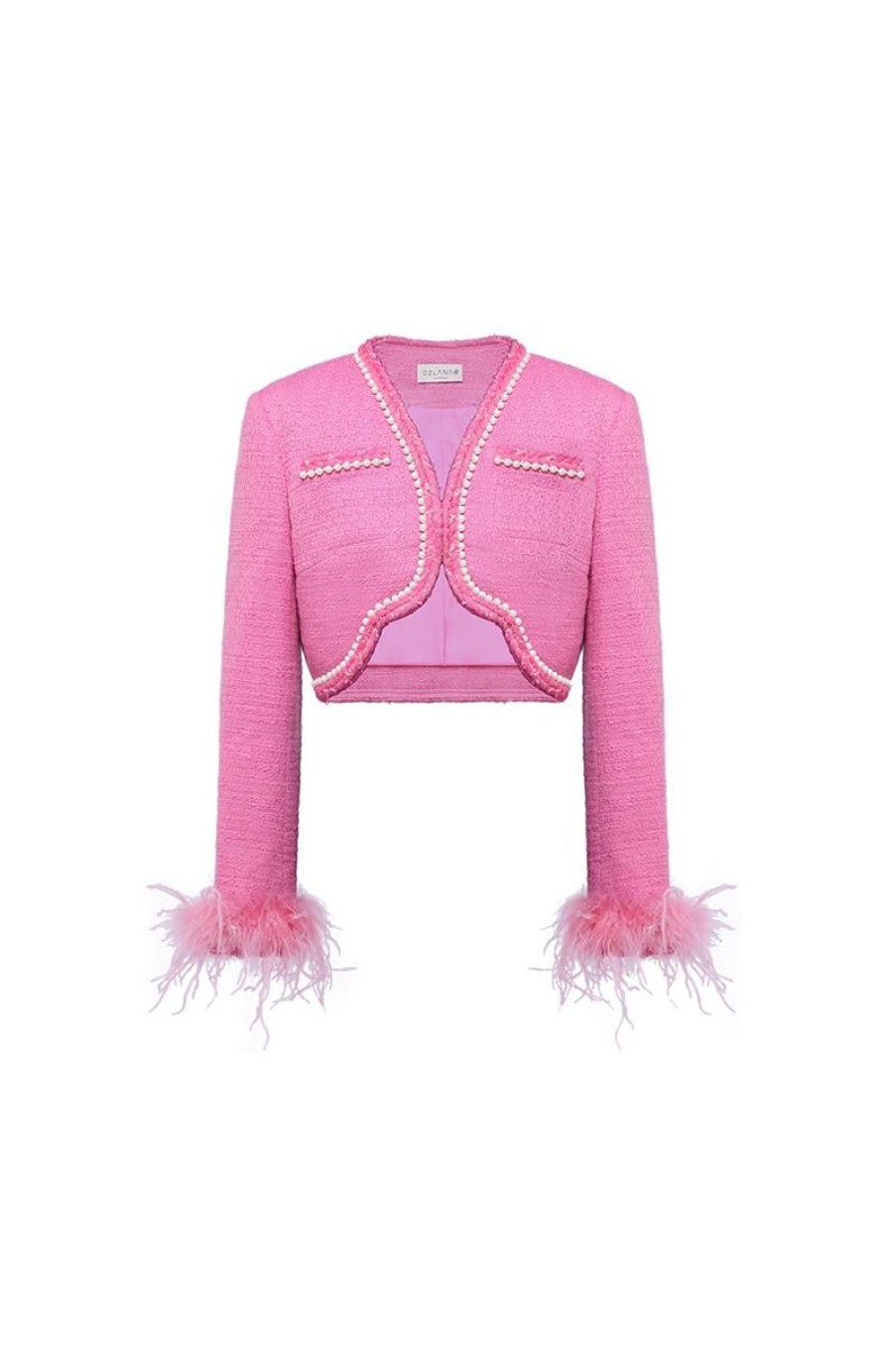 OZLANA Tweeds | Wave Feather Tweed Jacket (Rose Red)