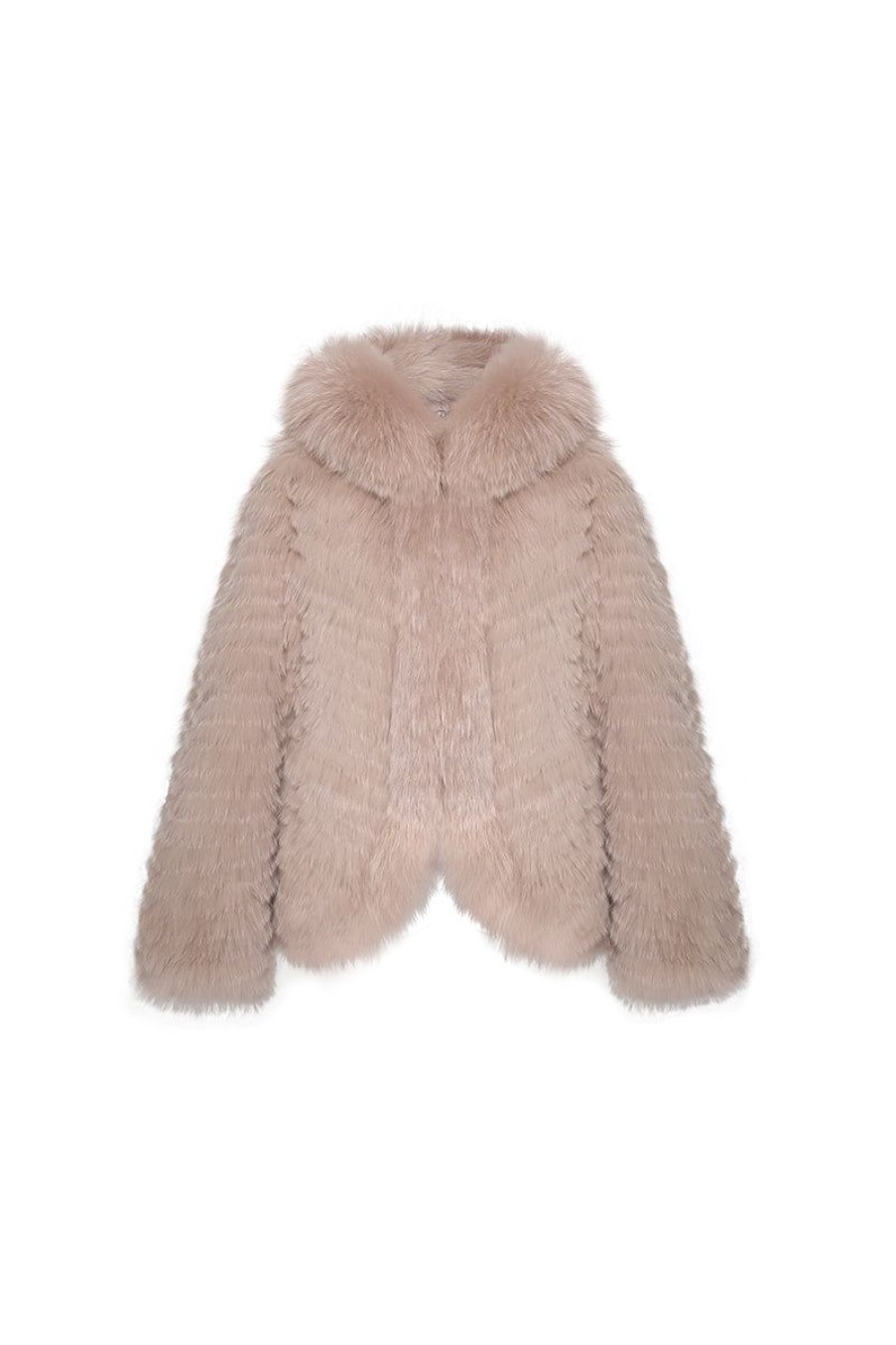 OZLANA Full Fur Jackets | Hooded Heart Rose Fox Fur Jacket(Mocha)