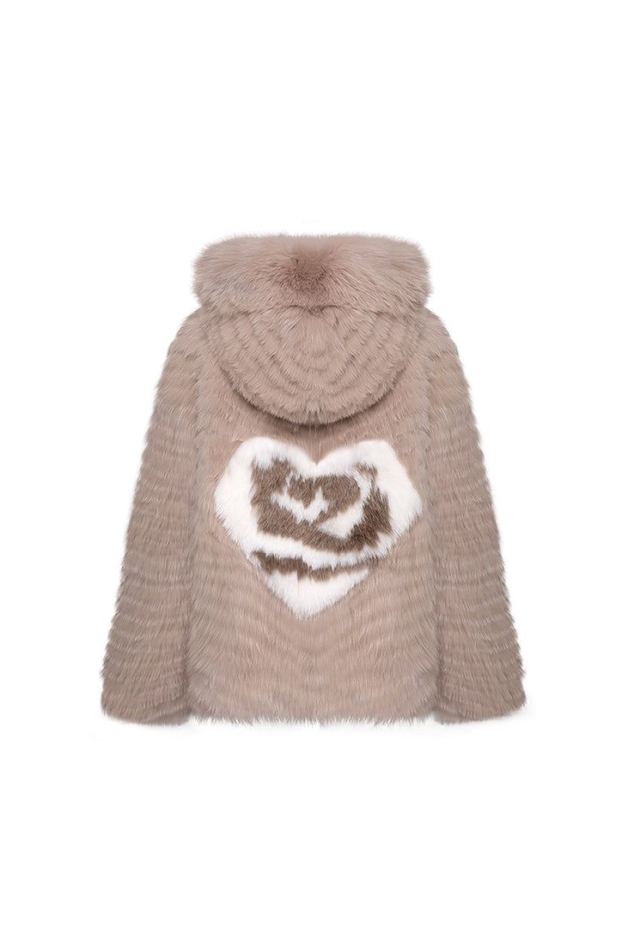 OZLANA Full Fur Jackets | Hooded Heart Rose Fox Fur Jacket(Mocha)