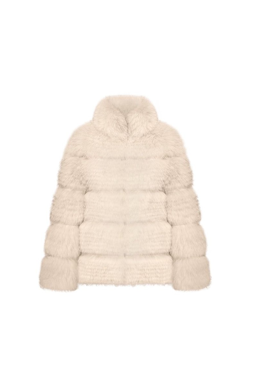 OZLANA Full Fur Jackets | Sophisticate Longline Fox Fur Jacket(Cream)