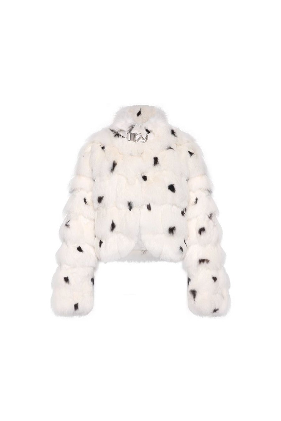 OZLANA Full Fur Jackets | Royal Cloud Bubble Buckle Collar Fox Fur Jacket (White)