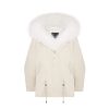 OZLANA Classic & Designer Parkas | Cream White Hooded Casual Parka