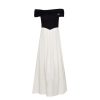 OZLANA Ozln | Ozln Off Shoulder Bow Knit Dress (Black+Cream)