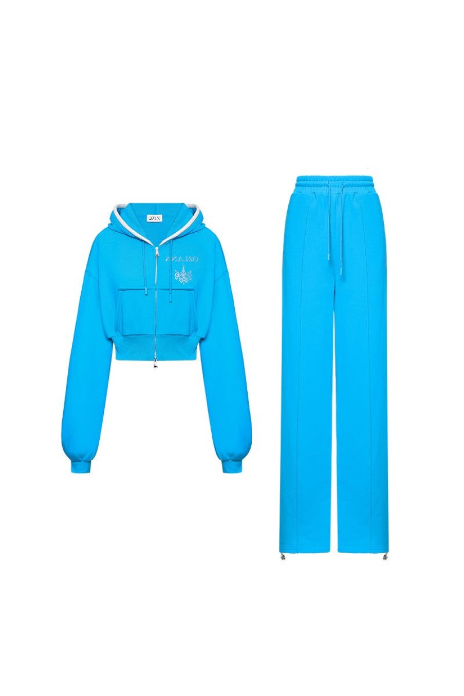 OZLANA Matching Sets | Ozln Rhinestone Hoodie Sweat Suit Set(Electric Blue)