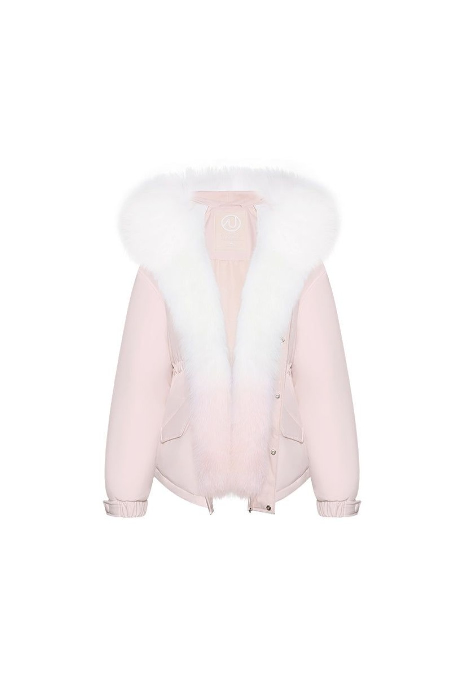 OZLANA Down Puffer Jackets | Omni Fox Fur Gradient Down Parka(Pink)