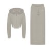 OZLANA Tops | Ozln Heart Rose Hoodie Sweat Suit Maxi Skirt Set(Grey)