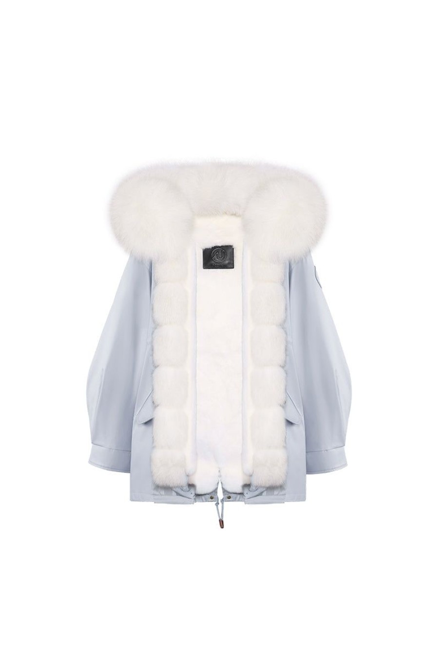 OZLANA Classic & Designer Parkas | Airy Blueoversize Parka+Cream Snow