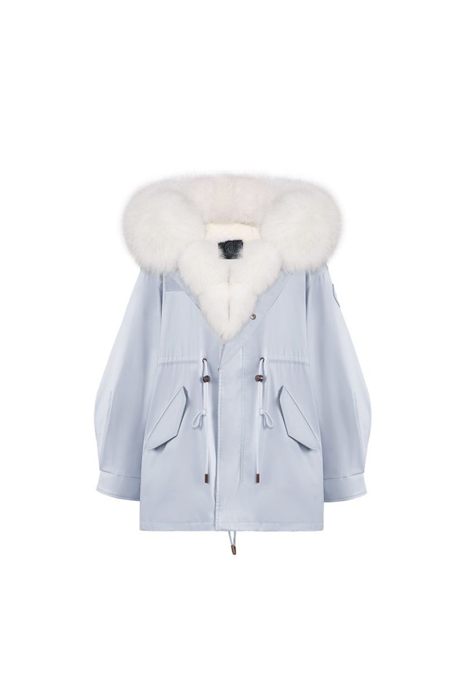 OZLANA Classic & Designer Parkas | Airy Blueoversize Parka+Cream Snow