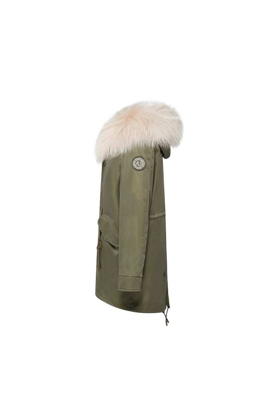 OZLANA Classic & Designer Parkas | Khaki Green+Creamy Ice Cream