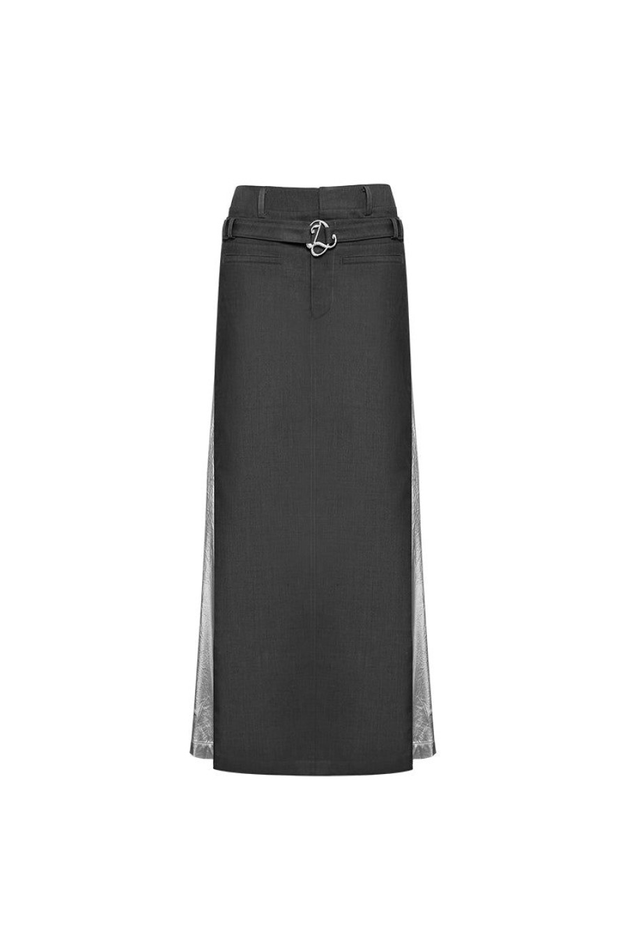 OZLANA Ozln | Ozln Contrast Panelled Maxi Skirt(Grey)