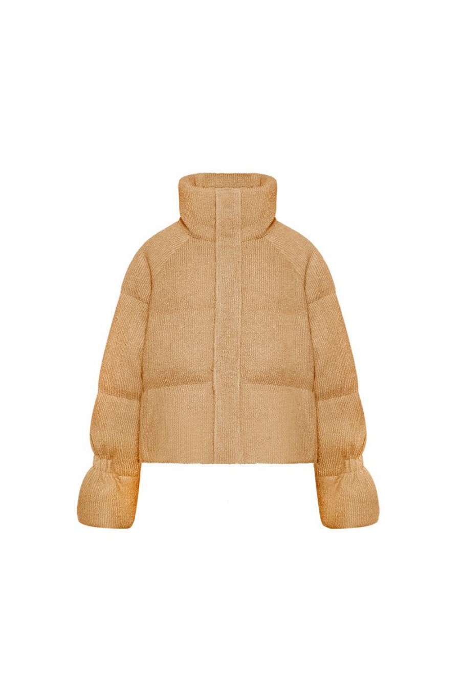 OZLANA Down Puffer Jackets | Resort Knit Down Bread Jacket(Camel)