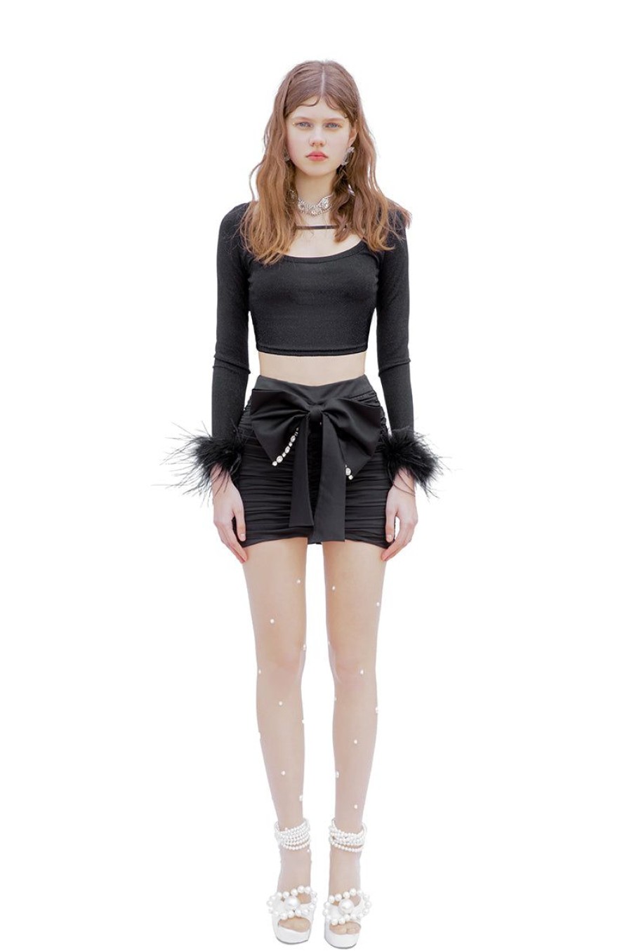 OZLANA Bottoms | Valley Of The Sea Draped Skirt(Black)