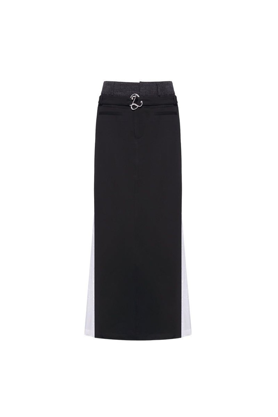 OZLANA Bottoms | Ozln Contrast Panelled Maxi Skirt(Black)