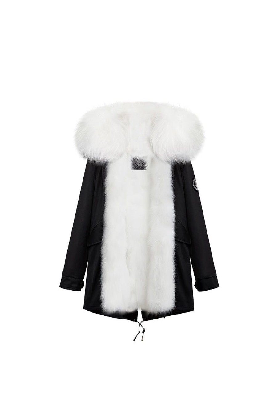 OZLANA Classic & Designer Parkas | Black+Classic White Raccoon