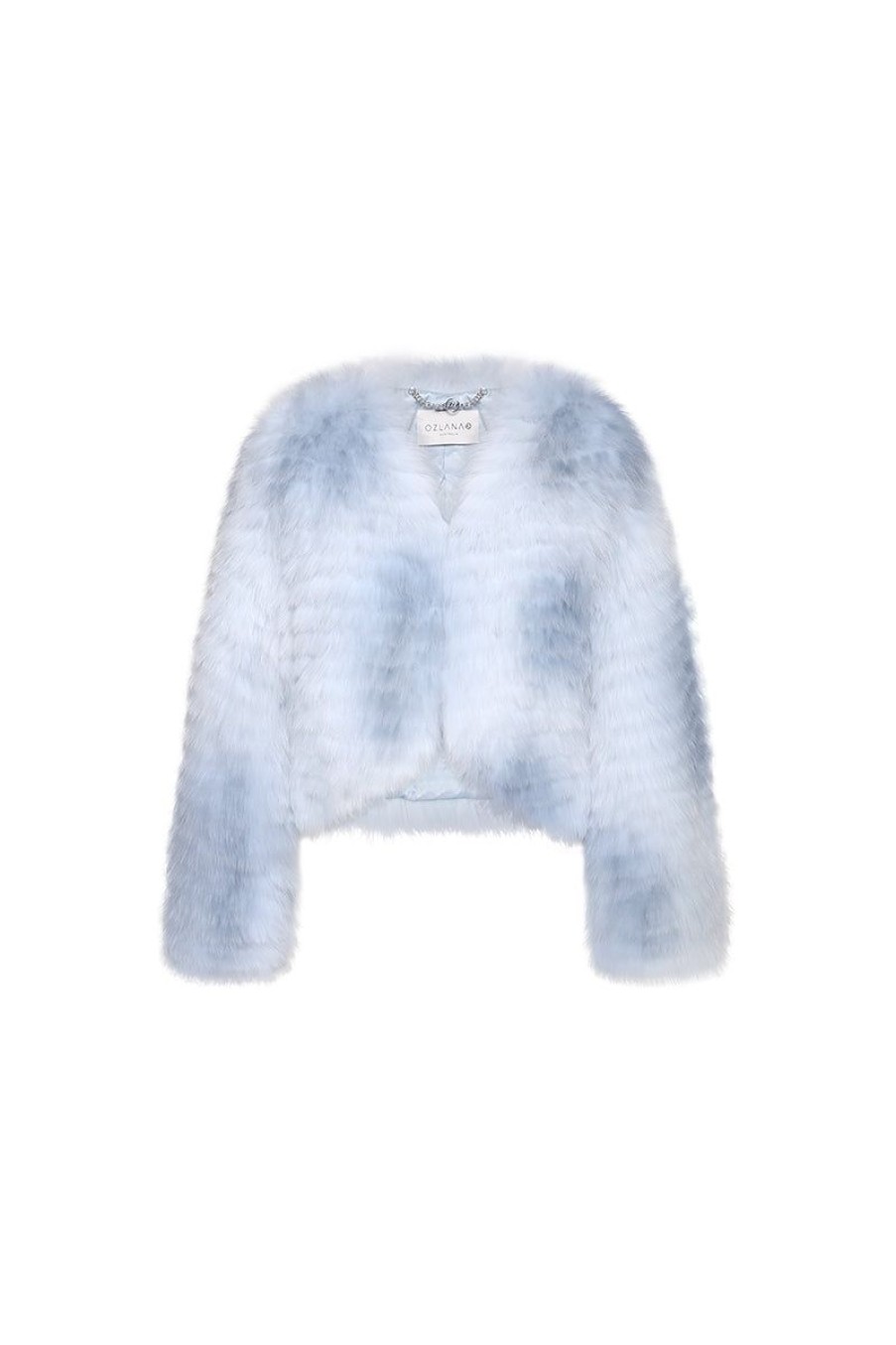 OZLANA Omniverse: Milan Runway Collection | Rose Sherbet Wide Lapel Crop Fox Fur Jacket(Blue)