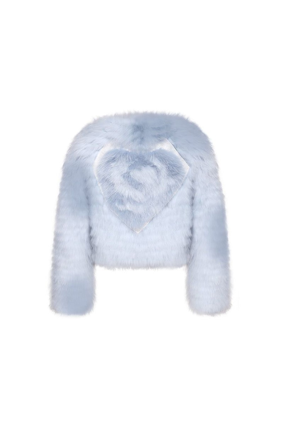 OZLANA Omniverse: Milan Runway Collection | Rose Sherbet Wide Lapel Crop Fox Fur Jacket(Blue)