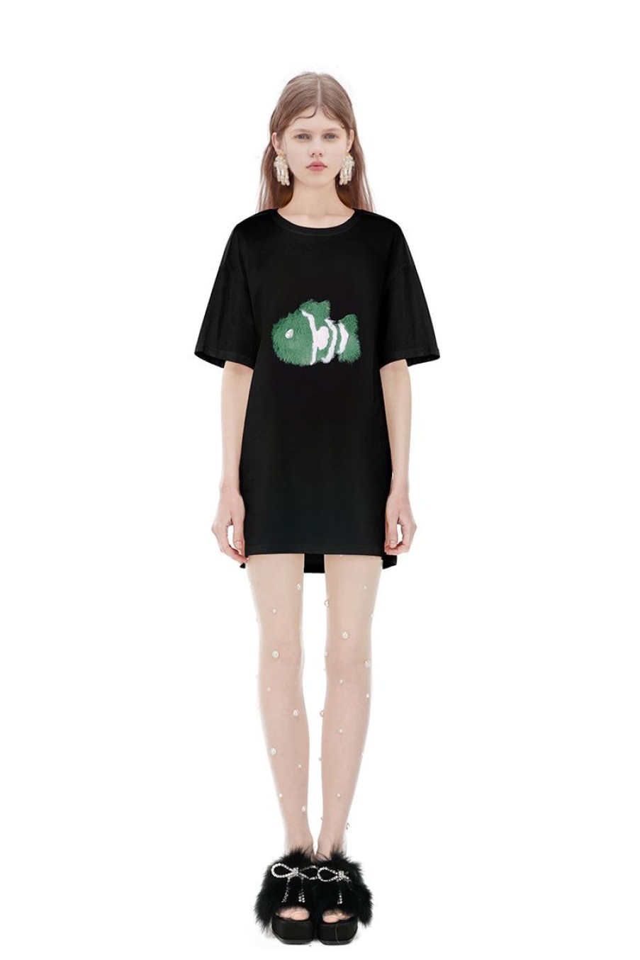 OZLANA Tops | Plush Cartoon Animal T-Shirt(Black)