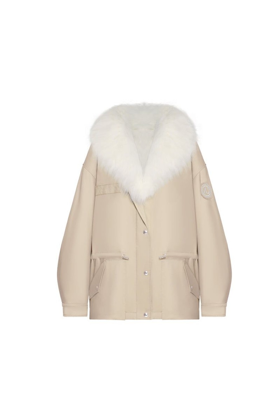 OZLANA Classic & Designer Parkas | Khaki Transform Parka + White Fur Coat