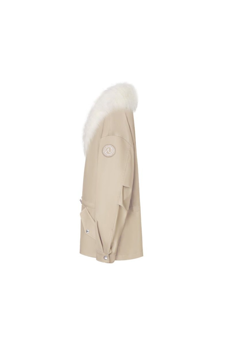 OZLANA Classic & Designer Parkas | Khaki Transform Parka + White Fur Coat