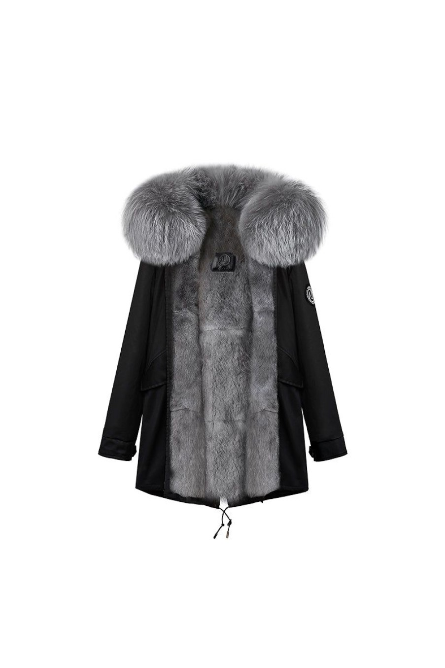 OZLANA Classic & Designer Parkas | Black+Classic Greymink