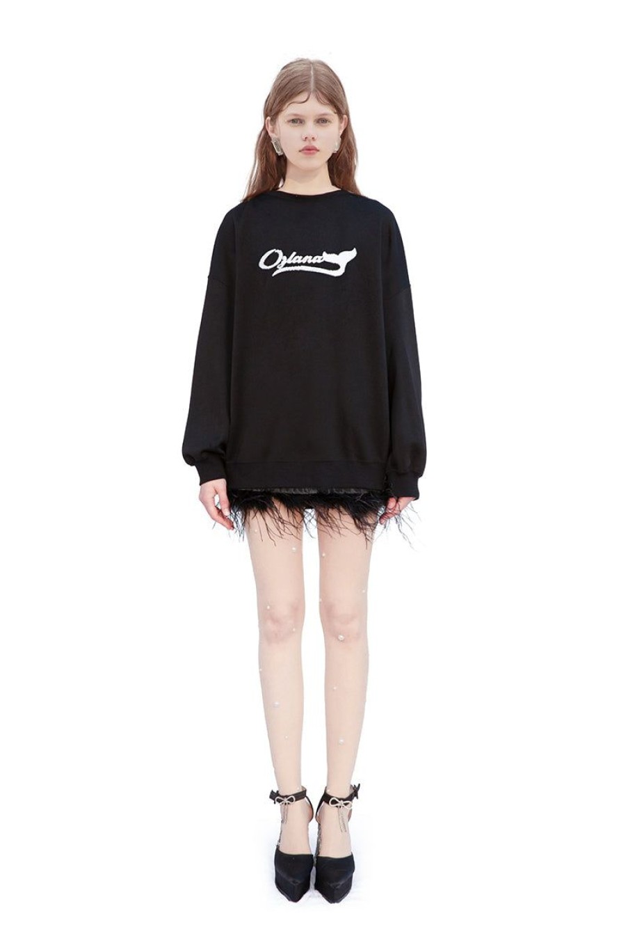 OZLANA Tops | Oceania Pearl Oversized Sweatshirt (Black)