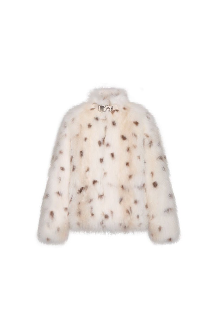 OZLANA Full Fur Jackets | Royal Buckle Collar Racoon Fur Jacket (Cream)