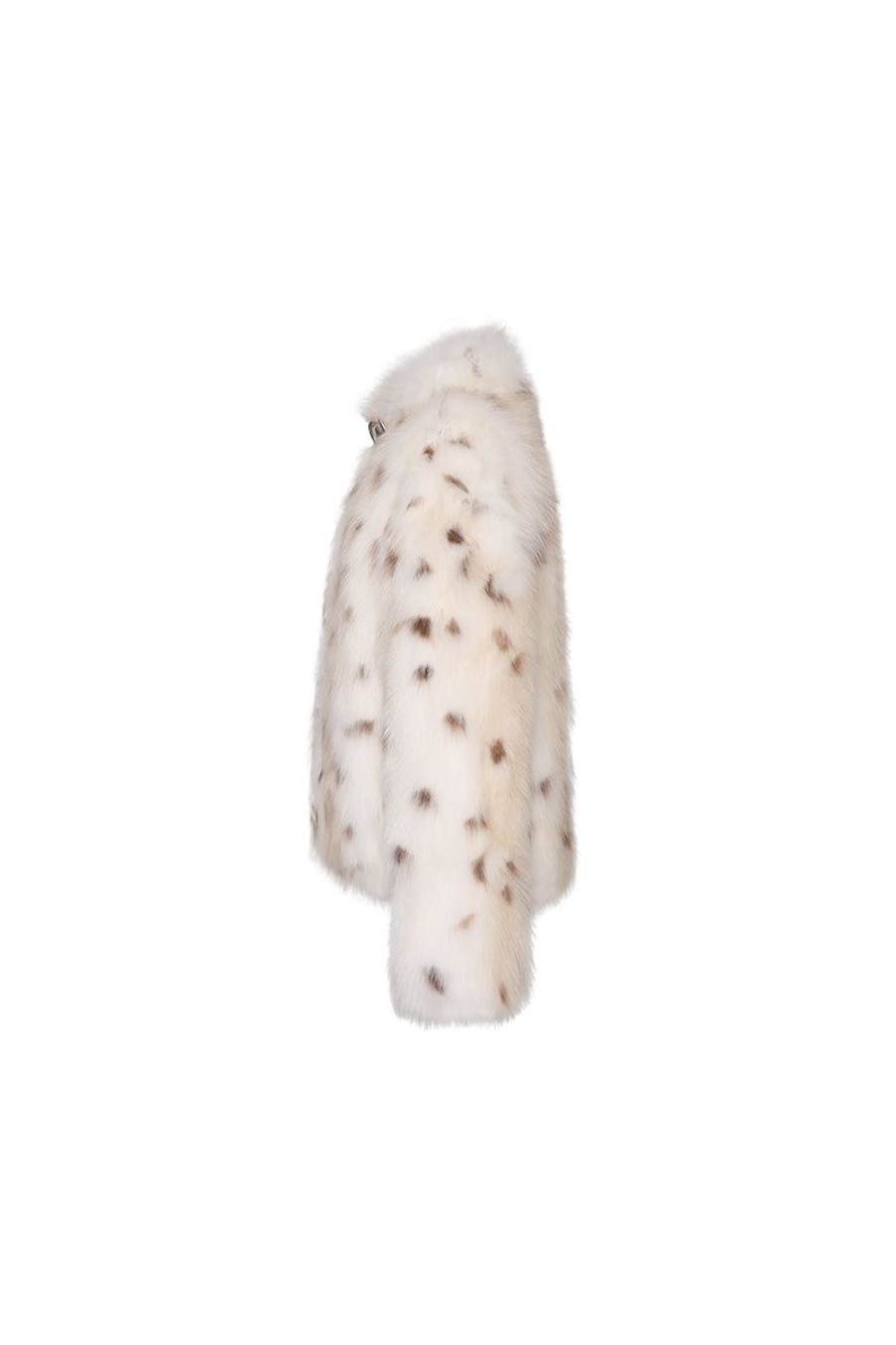 OZLANA Full Fur Jackets | Royal Buckle Collar Racoon Fur Jacket (Cream)