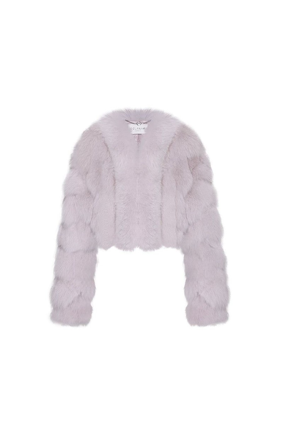 OZLANA Full Fur Jackets | Cloud Bubble Crop V Neck Fox Fur Jacket (Purple)