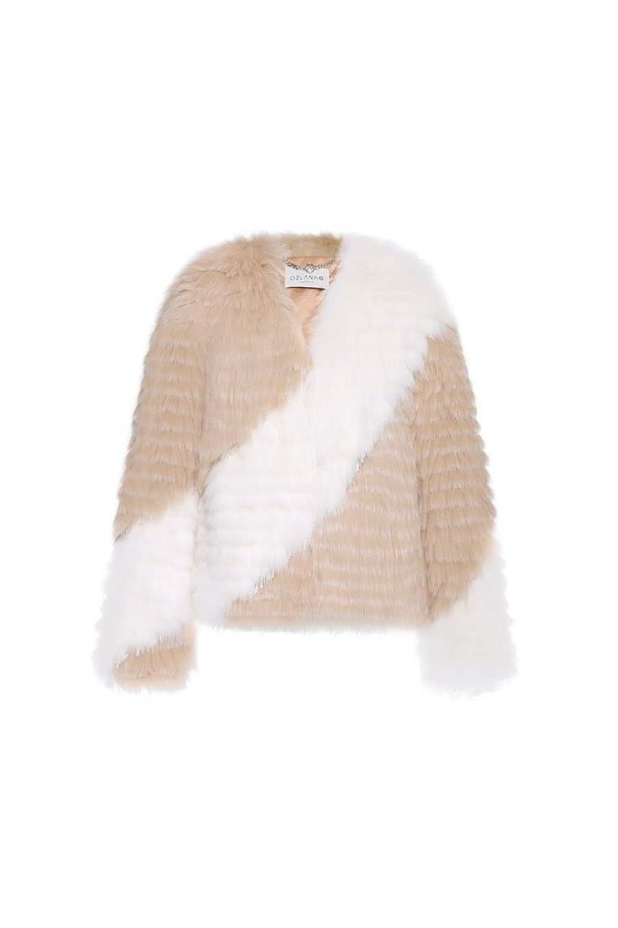 OZLANA Full Fur Jackets | Chandelier Crystal Fringe Fox Fur Jacket (Chestnut)