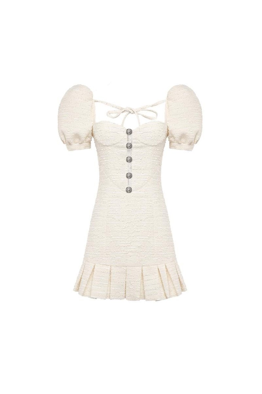 OZLANA Tweeds | Sand Dollar Tweed Dress(Creamy White)