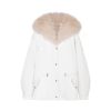 OZLANA Classic & Designer Parkas | White Transform Parka +Cream Hooded Fur Coat