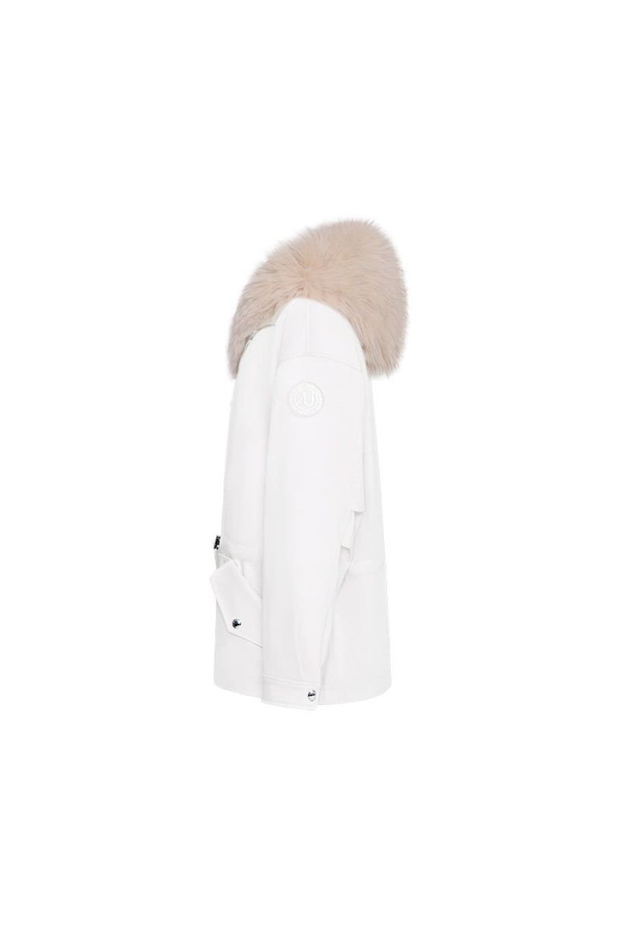 OZLANA Classic & Designer Parkas | White Transform Parka +Cream Hooded Fur Coat