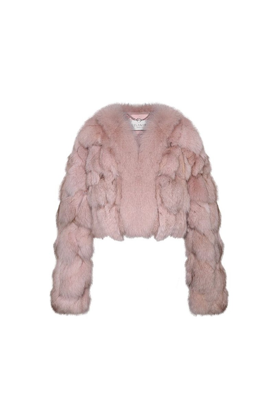 OZLANA Full Fur Jackets | Cloud Bubble Crop V Neck Fox Fur Jacket (Pink)