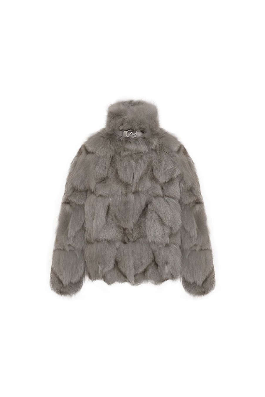 OZLANA Full Fur Jackets | Classic Buckle Collar Fox Fur Jacket (Dark Grey)