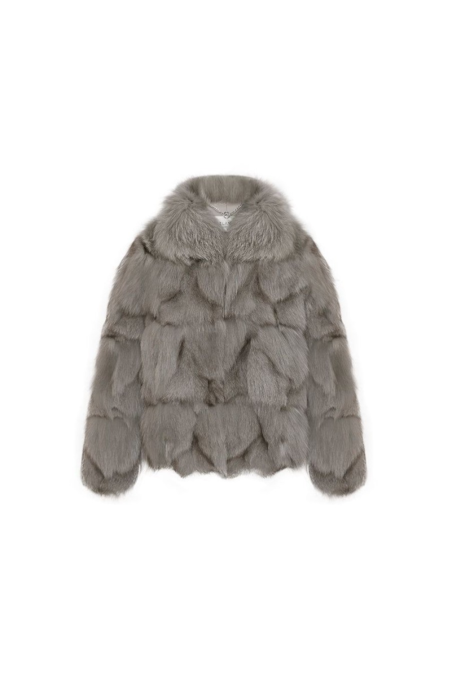 OZLANA Full Fur Jackets | Classic Buckle Collar Fox Fur Jacket (Dark Grey)