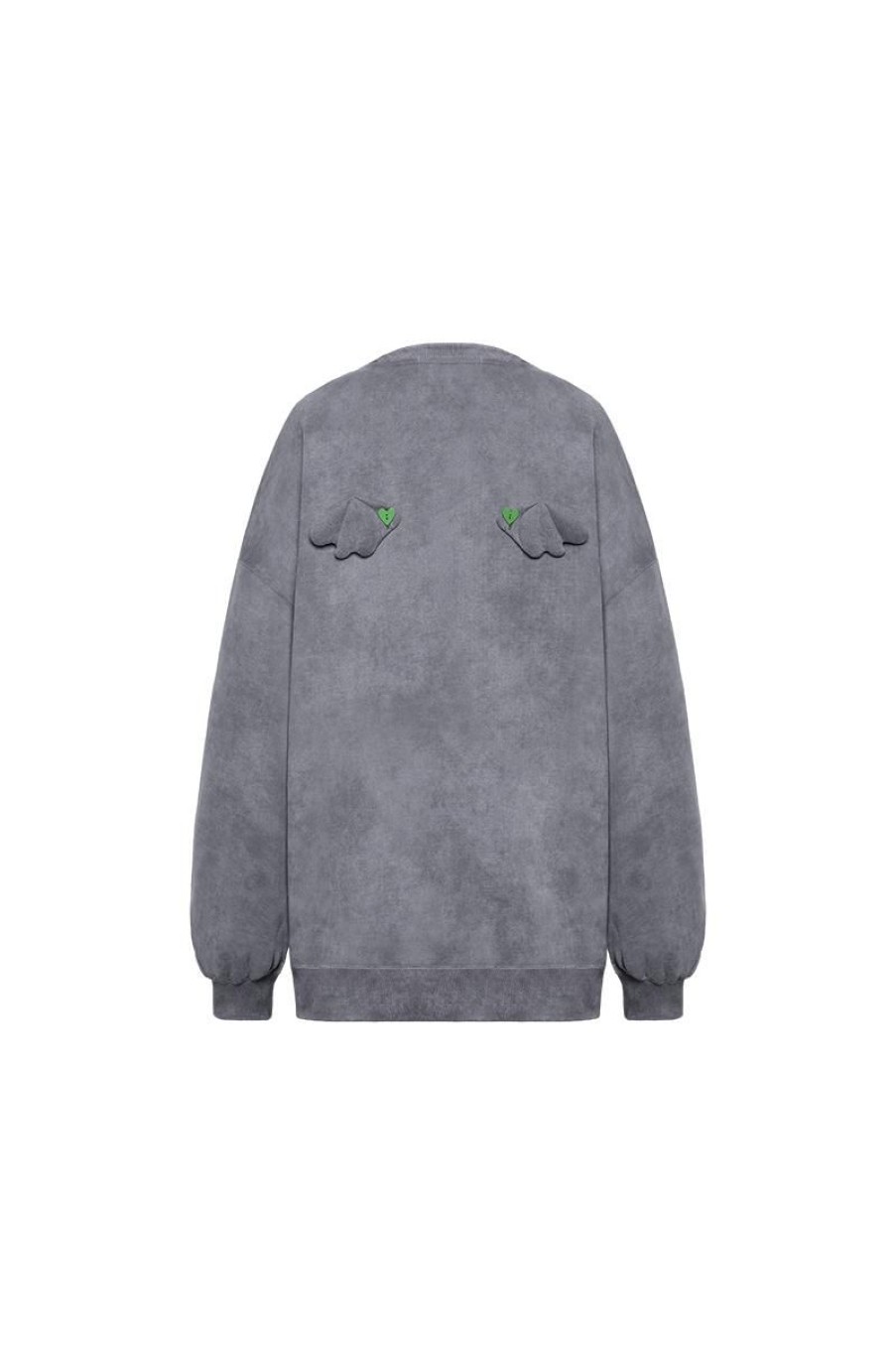 OZLANA Tops | Crewneck Angel Wings Tie-Dyed Sweatshirt (Grey)