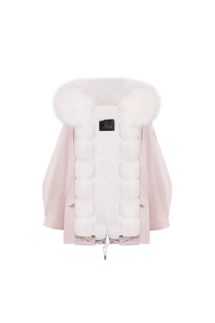 OZLANA Classic & Designer Parkas | Pink Oversize Parka+White Snow