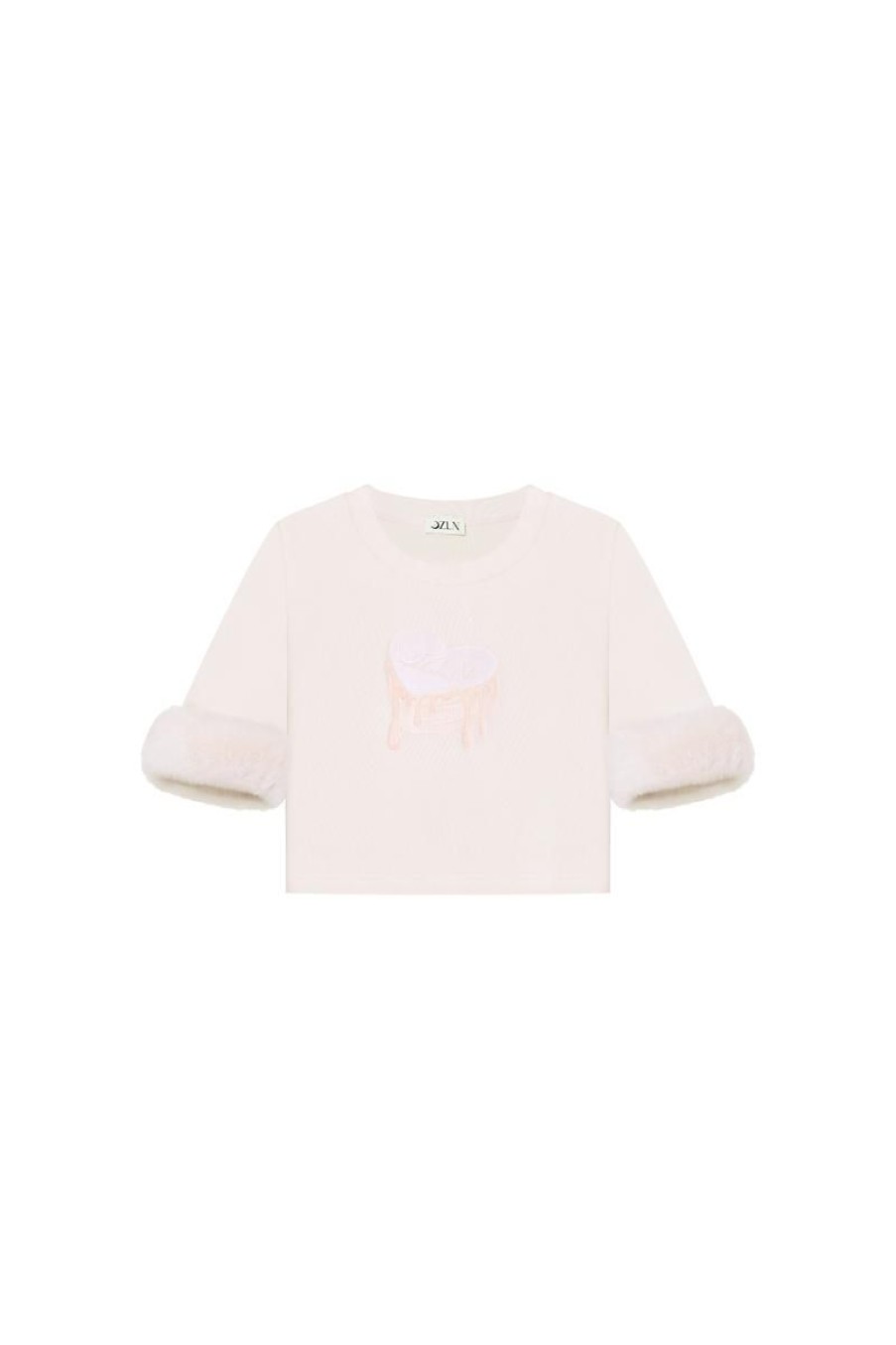 OZLANA Ozln | Ozln Fur Trimmed Heart Tee(Cream)