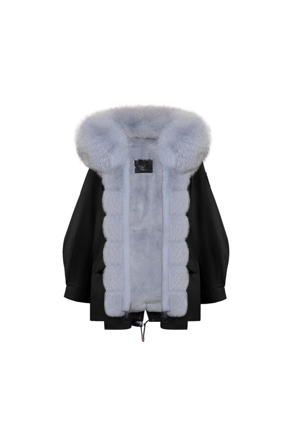 OZLANA Classic & Designer Parkas | Black Oversize Parka+Blue Snow