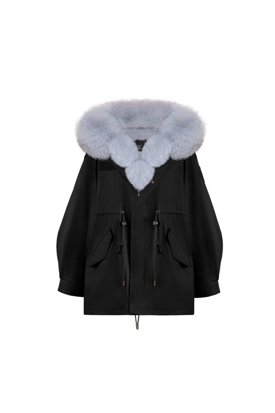 OZLANA Classic & Designer Parkas | Black Oversize Parka+Blue Snow