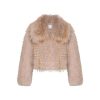 OZLANA Full Fur Jackets | Wide Lapel Crop Raccoon Fur Jacket(Mocha)