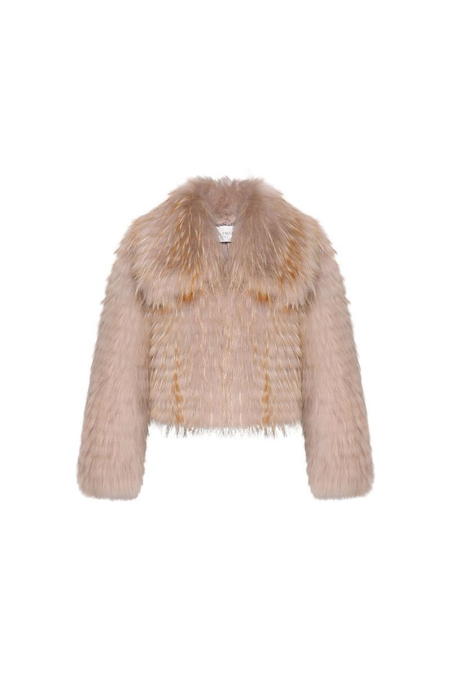 OZLANA Full Fur Jackets | Wide Lapel Crop Raccoon Fur Jacket(Mocha)