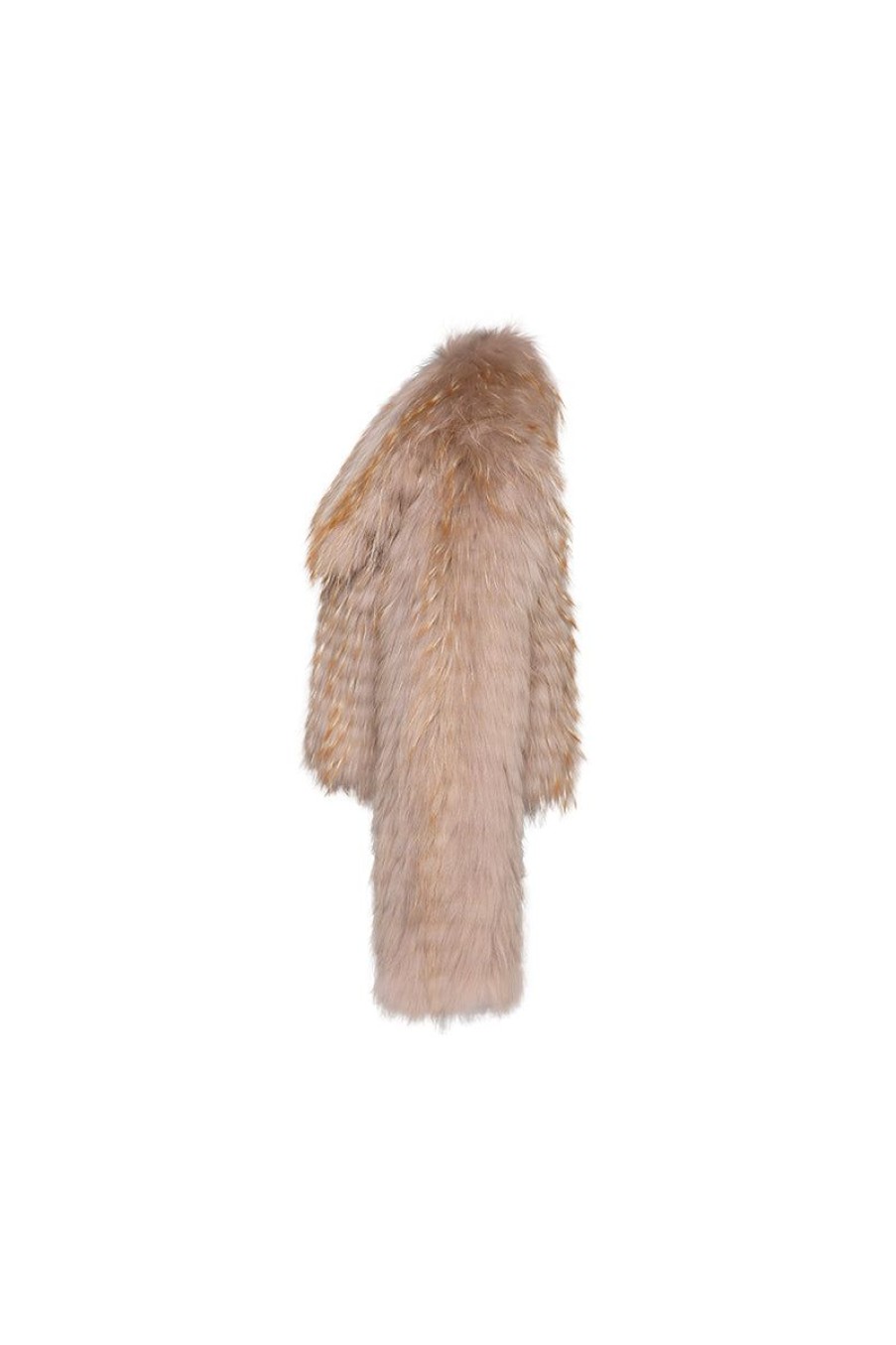 OZLANA Full Fur Jackets | Wide Lapel Crop Raccoon Fur Jacket(Mocha)