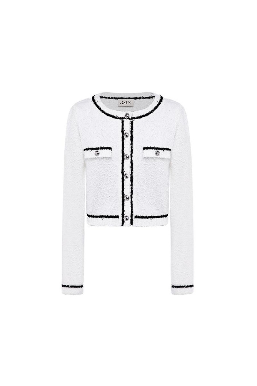 OZLANA Ozln | Vintage Textured Round Neck Cardigan (White)